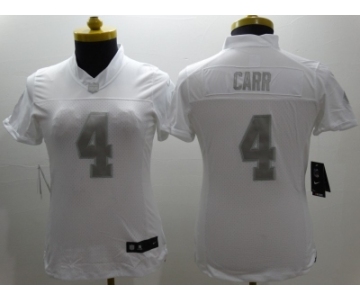 Nike Women Oakland Raiders #4 Carr Platinum White Jerseys