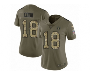 Women Nike Oakland Raiders #18 Connor Cook Limited Olive Camo 2017 Salute to Service NFL Jersey
