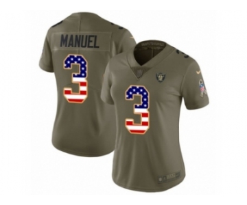 Women Nike Oakland Raiders #3 E. J. Manuel Limited Olive USA Flag 2017 Salute to Service NFL Jersey
