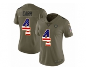 Women Nike Oakland Raiders #4 Derek Carr Limited Olive USA Flag 2017 Salute to Service NFL Jersey