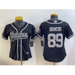 Women's Las Vegas Raiders #89 Brock Bowers Black With Patch Cool Base Stitched Baseball Jersey