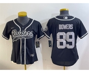 Women's Las Vegas Raiders #89 Brock Bowers Black With Patch Cool Base Stitched Baseball Jersey