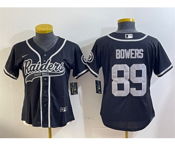 Women's Las Vegas Raiders #89 Brock Bowers Black With Patch Cool Base Stitched Baseball Jersey