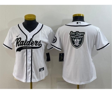 Women's Las Vegas Raiders White Team Big Logo With Patch Cool Base Stitched Baseball Jersey