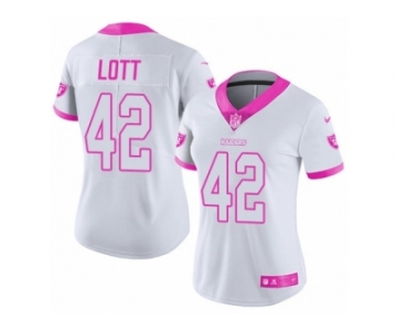 Women's Nike Oakland Raiders #42 Ronnie Lott Limited White Pink Rush Fashion NFL Jersey