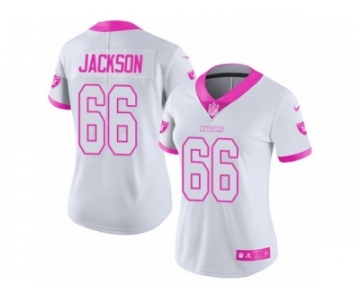 Women's Nike Oakland Raiders #66 Gabe Jackson Limited White Pink Rush Fashion NFL Jersey
