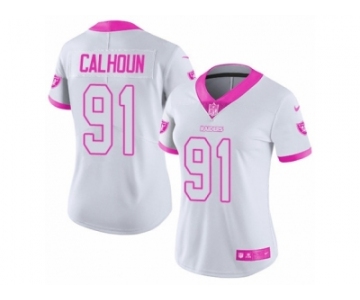 Women's Nike Oakland Raiders #91 Shilique Calhoun Limited White Pink Rush Fashion NFL Jersey