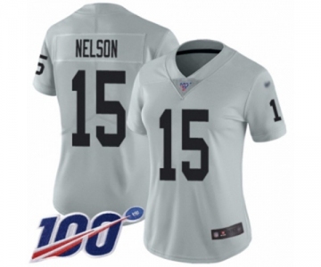 Women's Oakland Raiders #15 J. Nelson Limited Silver Inverted Legend 100th Season Football Jersey