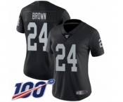 Women's Oakland Raiders #24 Willie Brown Black Team Color Vapor Untouchable Limited Player 100th Season Football Jersey