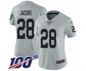 Women's Oakland Raiders #28 Josh Jacobs Limited Silver Inverted Legend 100th Season Football Jersey