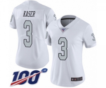 Women's Oakland Raiders #3 Drew Kaser Limited White Rush Vapor Untouchable 100th Season Football Jersey