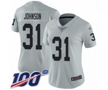 Women's Oakland Raiders #31 Isaiah Johnson Limited Silver Inverted Legend 100th Season Football Jersey