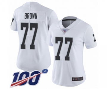 Women's Oakland Raiders #77 Trent Brown White Vapor Untouchable Limited Player 100th Season Football Jersey