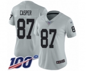 Women's Oakland Raiders #87 Dave Casper Limited Silver Inverted Legend 100th Season Football Jersey