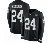 Youth Nike Oakland Raiders #24 Charles Woodson Limited Black Therma Long Sleeve NFL Jersey