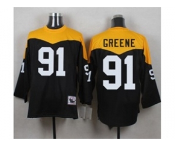Mitchell And Ness 1967 Pittsburgh Steelers #91 Kevin Greene Black Yelllow Throwback Mens Stitched NFL Jersey