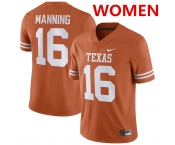 Women's Texas Longhorns #16 Arch Manning Orange Stitched Jersey