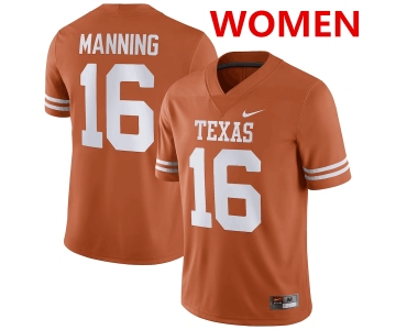 Women's Texas Longhorns #16 Arch Manning Orange Stitched Jersey