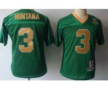Notre Dame Fighting Irish #3 Joe Montana Green Throwback Kids Jersey