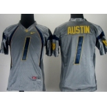 West Virginia Mountaineers #1 Tavon Austin Gray Kids Jersey
