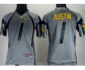 West Virginia Mountaineers #1 Tavon Austin Gray Kids Jersey