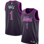 Men's Minnesota Timberwolves #1 LaMelo Ball 2026 Purple City Edition Stitched Jersey