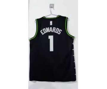 Men's Minnesota Timberwolves #1 edwards Black Basketball Jersey 2020-2021 City Edition
