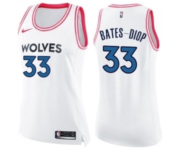 Women's Nike Minnesota Timberwolves #33 Keita Bates-Diop Swingman White Pink Fashion NBA Jersey