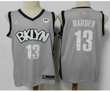 Men's Brooklyn Nets #13 James Harden Light Grey 2021 Brand Jordan Swingman Stitched NBA Jersey With NEW Sponsor Logo