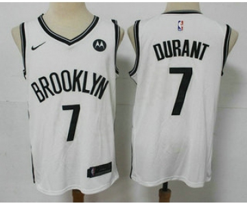 Men's Brooklyn Nets #7 Kevin Durant 2021 White Swingman Stitched NBA Jersey With The NEW Sponsor Logo