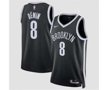 Men's Brooklyn Nets #8 Egor DEmin Black Icon Edition Stitched Basketball Jersey