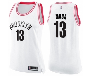 Women's Brooklyn Nets #13 Dzanan Musa Swingman White Pink Fashion Basketball Jersey