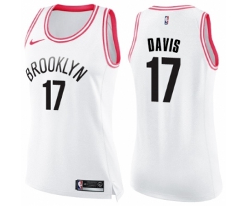 Women's Nike Brooklyn Nets #17 Ed Davis Swingman White Pink Fashion NBA Jersey