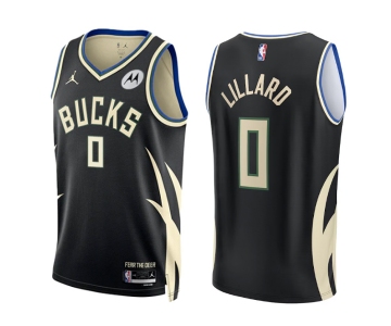 Men's Milwaukee Bucks #0 Damian Lillard Black Stitched Basketball Jersey