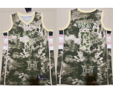 Men's Milwaukee Bucks #0 Damian Lillard Green White Stitched Basketball Jersey