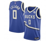 Men's Milwaukee Bucks #0 Damian Lillard Royal 2024-25 City Edition Stitched Basketball Jersey
