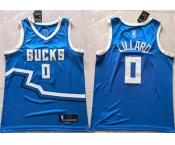 Men's Milwaukee Bucks #0 Damian Lillard Royal 2024 City Edition Stitched Basketball Jersey