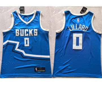Men's Milwaukee Bucks #0 Damian Lillard Royal 2024 City Edition Stitched Basketball Jersey