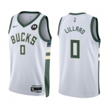 Men's Milwaukee Bucks #0 Damian Lillard White Stitched Basketball Jersey