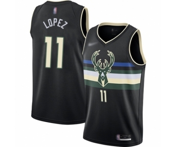 Men's Milwaukee Bucks #11 Brook Lopez Authentic Black Finished Basketball Jersey - Statement Edition