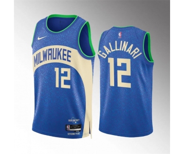 Men's Milwaukee Bucks #12 Danilo Gallinari 2023-24 Blue City Edition Stitched Basketball Jersey