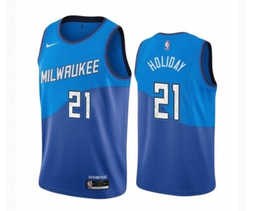 Men's Milwaukee Bucks #21 Holiday  Nike Blue 2020-21 Swingman Player Jersey
