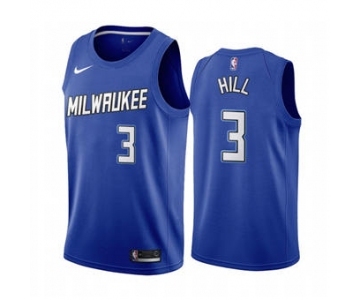 Men's Milwaukee Bucks #3 George Hill Navy City Edition New Uniform 2020-21 Stitched Basketball Jersey