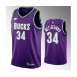 Men's Milwaukee Bucks #34 Giannis Antetokounmpo 2022-23 Purple Classic Edition Swingman Stitched Basketball Jersey