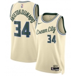 Men's Milwaukee Bucks #34 Giannis Antetokounmpo Cream 2025-26 City Edition Swingman Stitched Basketball Jersey Men's Milwaukee Bucks #34 Giannis Antetokounmpo Cream 2025-26 City Edition Swingman Stitched Basketball Jersey