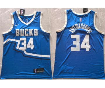 Men's Milwaukee Bucks #34 Giannis Antetokounmpo Royal 2024 City Edition Stitched Basketball Jersey