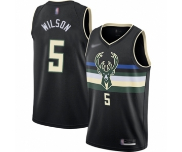 Men's Milwaukee Bucks #5 D. J. Wilson Authentic Black Finished Basketball Jersey - Statement Edition