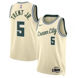 Men's Milwaukee Bucks #5 Gary Trent Jr. Cream 2025-26 City Edition Swingman Stitched Basketball Jersey Men's Milwaukee Bucks #5 Gary Trent Jr. Cream 2025-26 City Edition Swingman Stitched Basketball Jersey