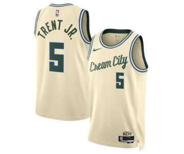 Men's Milwaukee Bucks #5 Gary Trent Jr. Cream 2025-26 City Edition Swingman Stitched Basketball Jersey