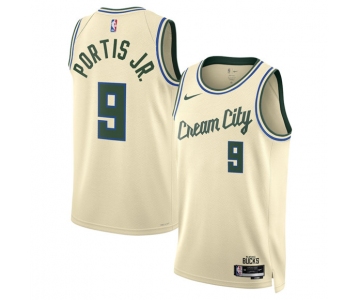 Men's Milwaukee Bucks #9 Bobby Portis Cream 2025-26 City Edition Swingman Stitched Basketball Jersey